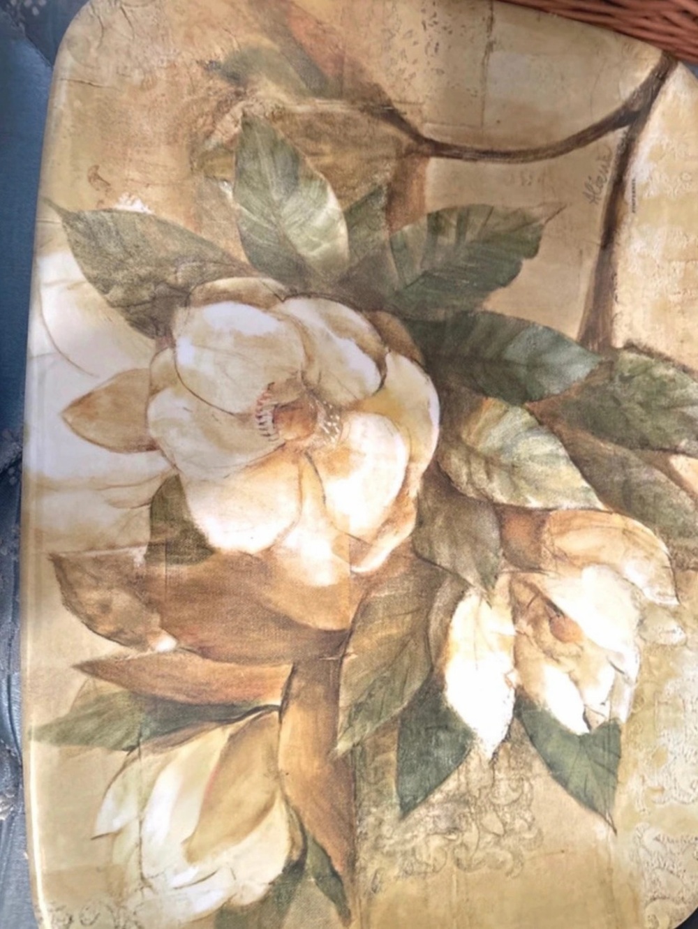 Pimpernel Sugar Magnolia Large Melamine Tray Floral Tray Brown & Green